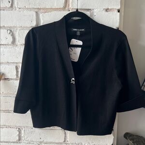 Black Short-Sleeve Cardigan Jacket with front eyelet clasp